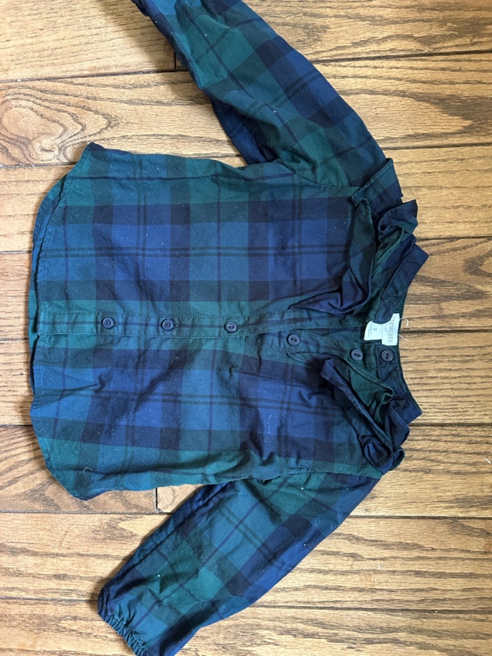 Crewcuts Green and Navy Plaid Ruffle Collar Button-Down Shirt